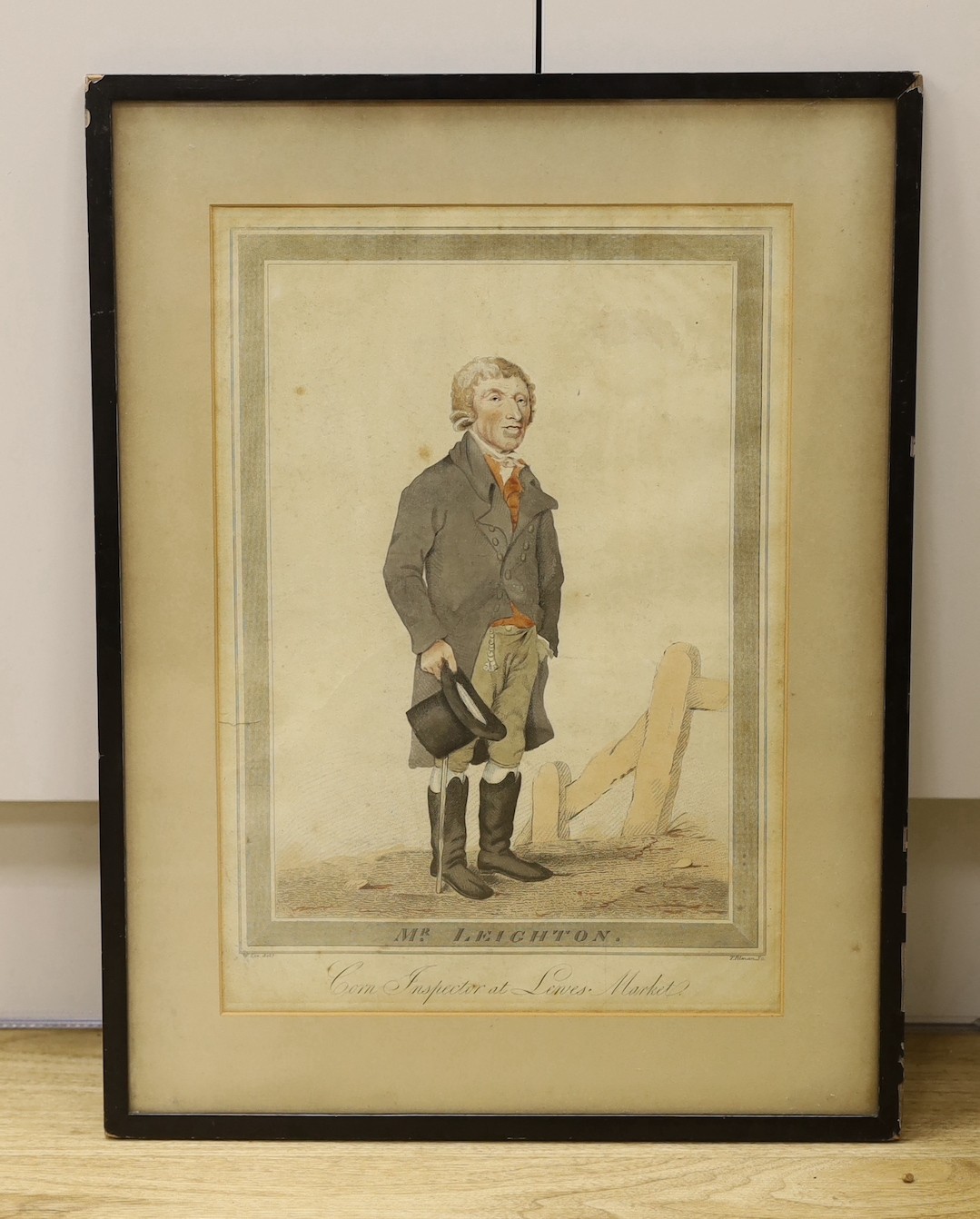 T. Illman after W. Lee, hand coloured engraving, 'Mr Leighton, Corn Inspector at Lewes Market', overall 40 x 28cm